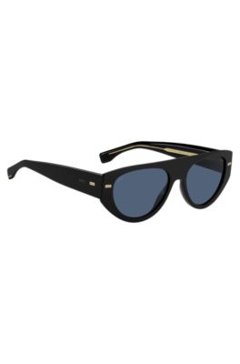 Bio-acetate black sunglasses with patterned rivets, Black