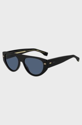 Lunettes de soleil noires en bio-ac&eacute;tate avec rivets &agrave; motif, Noir