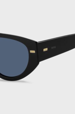 Lunettes de soleil noires en bio-ac&eacute;tate avec rivets &agrave; motif, Noir