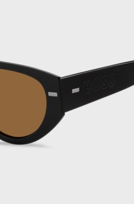 Occhiali da sole in bio-acetato nero con logo inciso al laser sulle aste, Nero