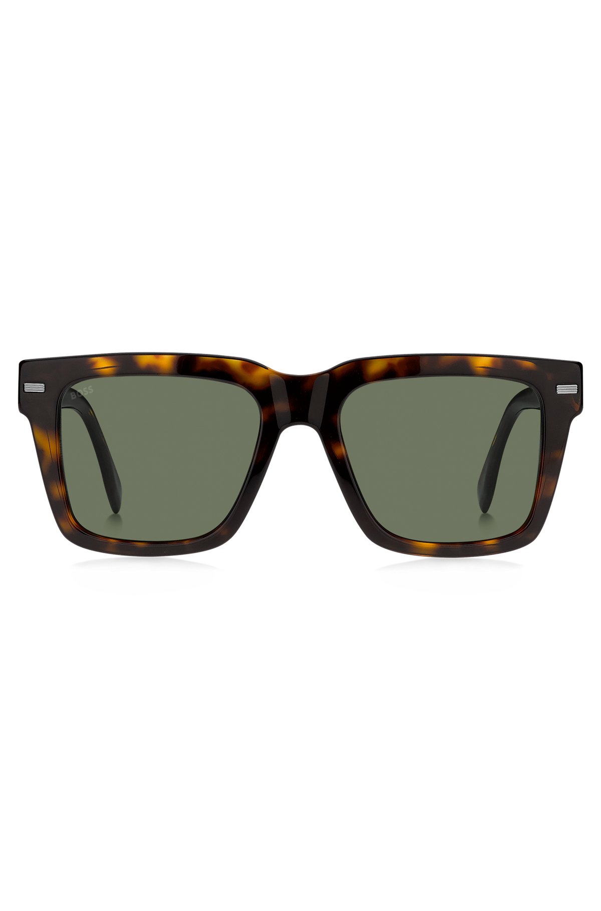 Havana bio-acetate sunglasses with patterned rivets, Black Patterned