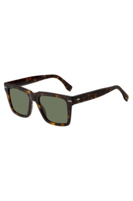 Havana bio-acetate sunglasses with patterned rivets, Black Patterned