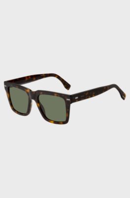 Havana bio-acetate sunglasses with patterned rivets, Black Patterned