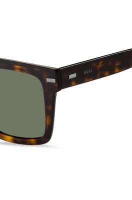 Havana bio-acetate sunglasses with patterned rivets, Black Patterned