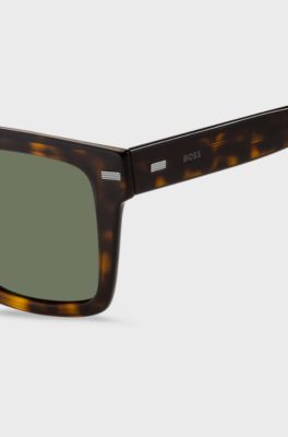 Havana bio-acetate sunglasses with patterned rivets, Black Patterned