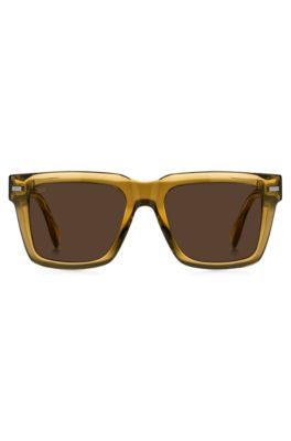 Camel bio-acetate sunglasses with patterned rivets, Dark Yellow