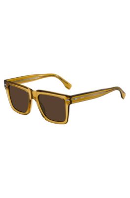 Camel bio-acetate sunglasses with patterned rivets, Dark Yellow