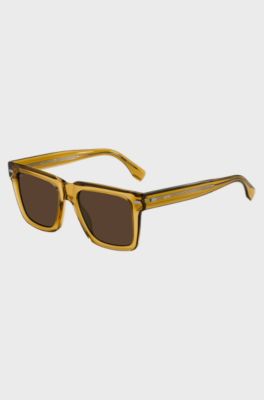 Camel bio-acetate sunglasses with patterned rivets, Dark Yellow
