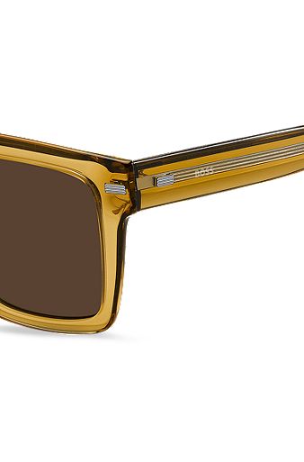 Camel bio-acetate sunglasses with patterned rivets, Dark Yellow