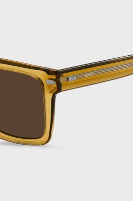 Camel bio-acetate sunglasses with patterned rivets, Dark Yellow