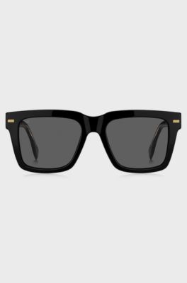 Black bio-acetate sunglasses with patterned rivets, Black Patterned