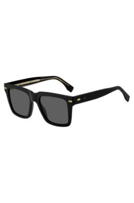 Black bio-acetate sunglasses with patterned rivets, Black Patterned