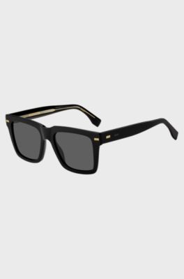 Black bio-acetate sunglasses with patterned rivets, Black Patterned