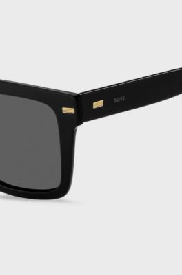 Black bio-acetate sunglasses with patterned rivets, Black Patterned