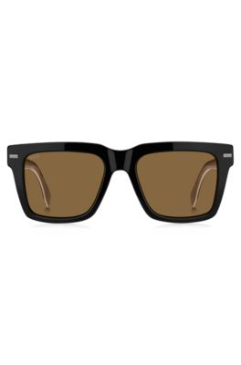 Black bio-acetate sunglasses with large temple logo, Black