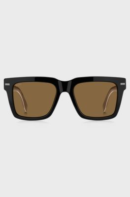 Black bio-acetate sunglasses with large temple logo, Black