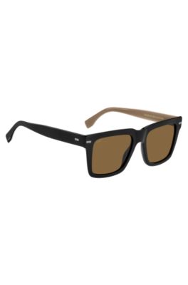 Black bio-acetate sunglasses with large temple logo, Black