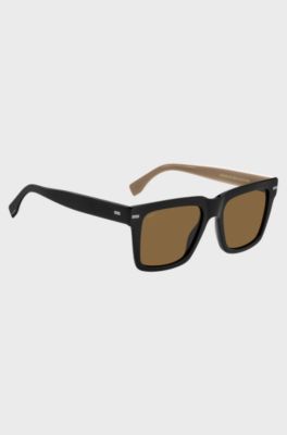 Black bio-acetate sunglasses with large temple logo, Black
