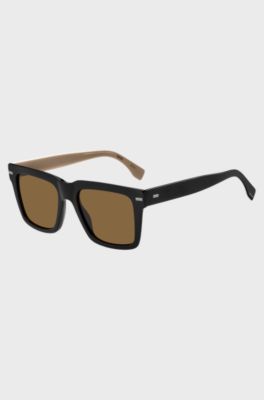 Black bio-acetate sunglasses with large temple logo, Black