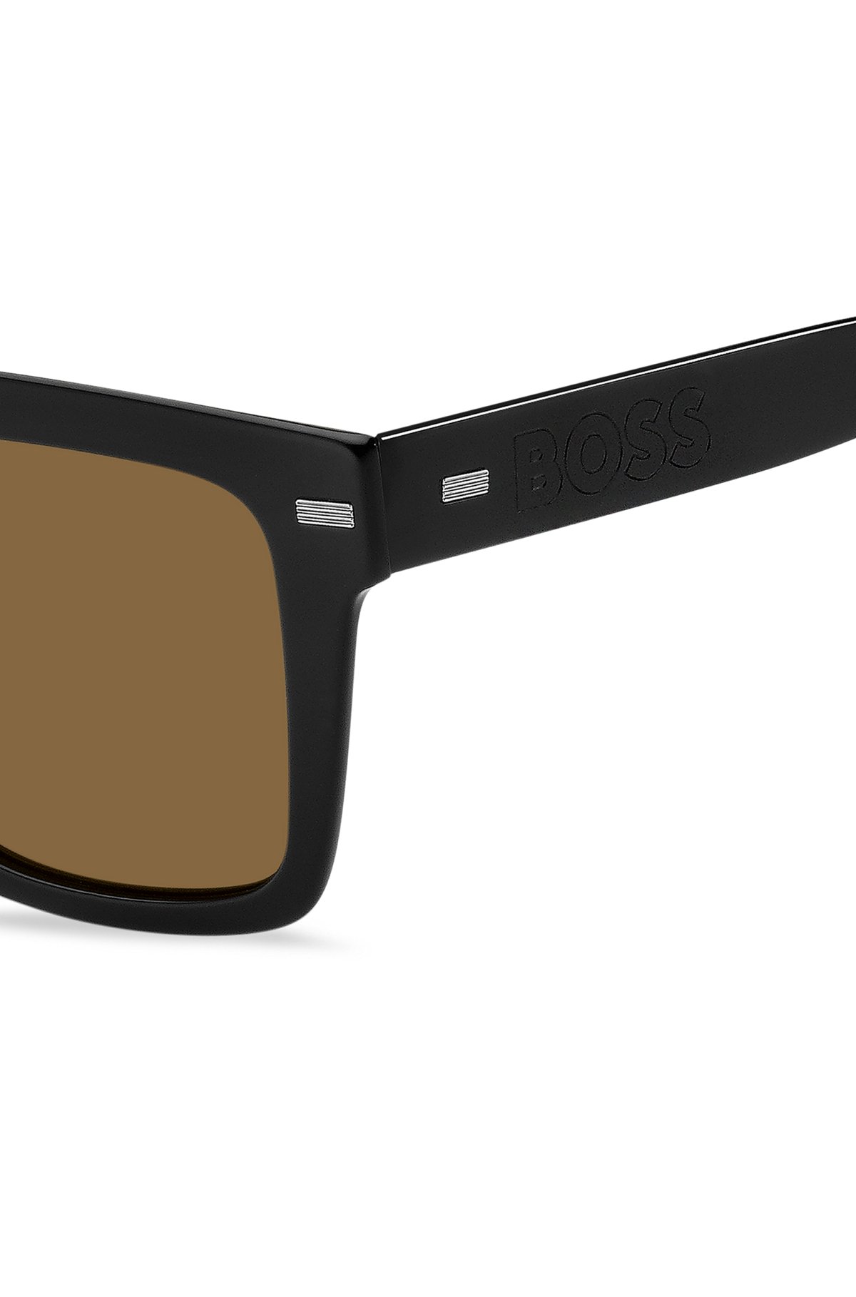 Black bio-acetate sunglasses with large temple logo, Black