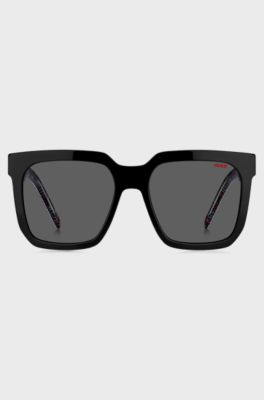 Black-acetate sunglasses with logo details and detachable strap, Black