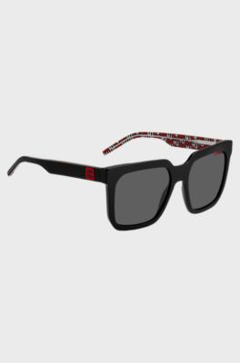 Black-acetate sunglasses with logo details and detachable strap, Black