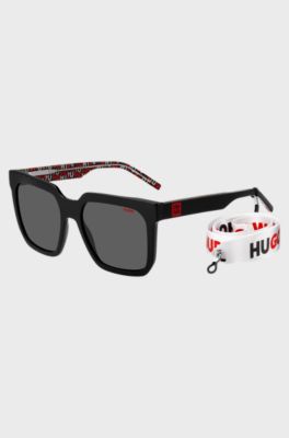Black-acetate sunglasses with logo details and detachable strap, Black