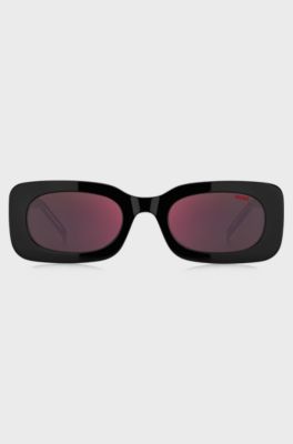 Gafas de sol de acetato negro y rojo con esl&oacute;ganes en la correa desmontable, Rojo