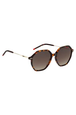 Havana-acetate sunglasses with gold-tone temples, Dark Brown