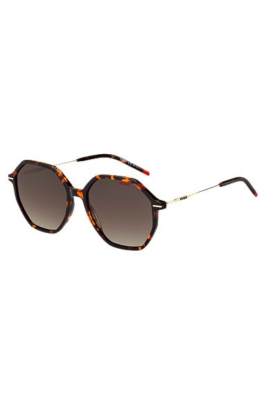 Солнцезащитные очки с золотистыми дужками из ацетата расцветки «гавана», Темно-коричневый