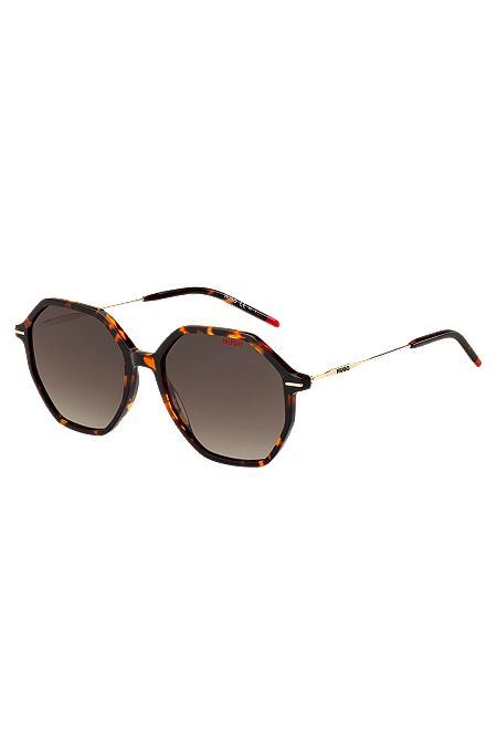 Солнцезащитные очки с золотистыми дужками из ацетата расцветки «гавана», Темно-коричневый
