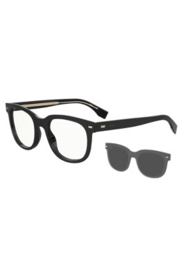 Bio-acetate black optical frames with clip-on sun lenses, Black