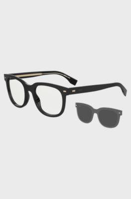 Bio-acetate black optical frames with clip-on sun lenses, Black