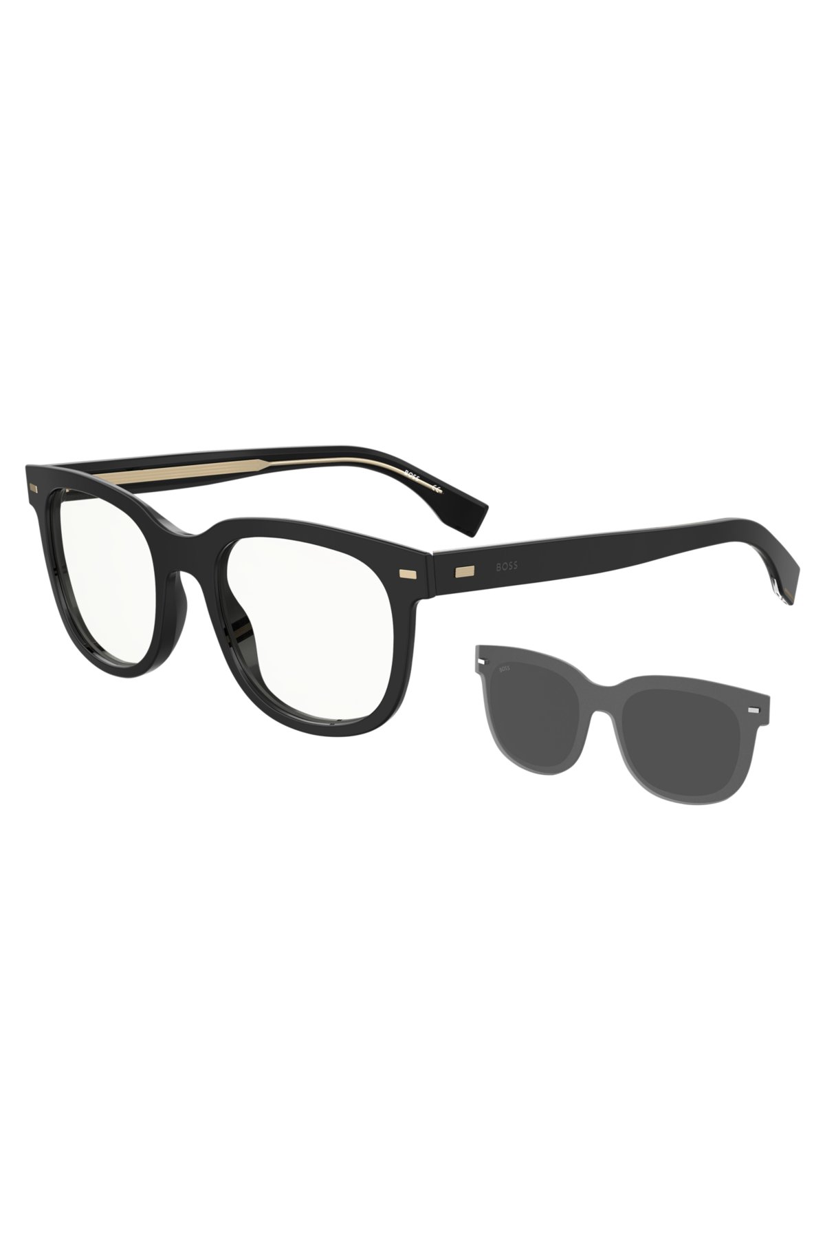 - Montura para gafas graduadas de bioacetato negro con de sol con enganche de clip