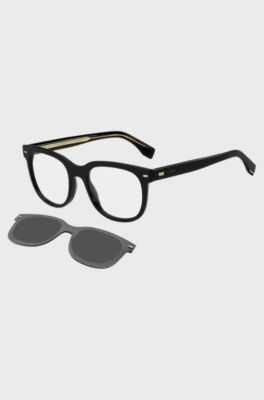 Bio-acetate black optical frames with clip-on sun lenses, Black