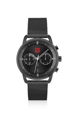 Black-effect watch with mesh bracelet, Black