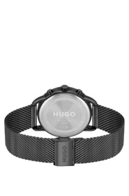 Black-effect watch with mesh bracelet, Black