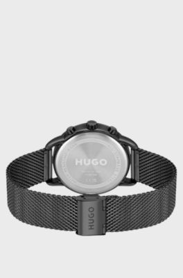 Black-effect watch with mesh bracelet, Black