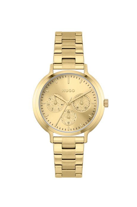 Gold-effect watch with embossed-logo subeyes, Assorted-Pre-Pack