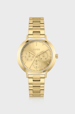 Gold-effect watch with embossed-logo subeyes, Gold