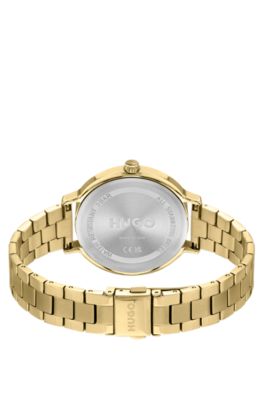 Gold-effect watch with embossed-logo subeyes, Gold