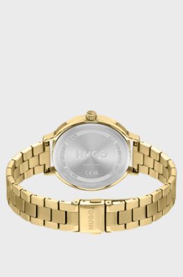 Gold-effect watch with embossed-logo subeyes, Gold