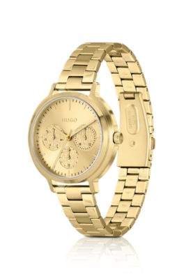 Gold-effect watch with embossed-logo subeyes, Gold