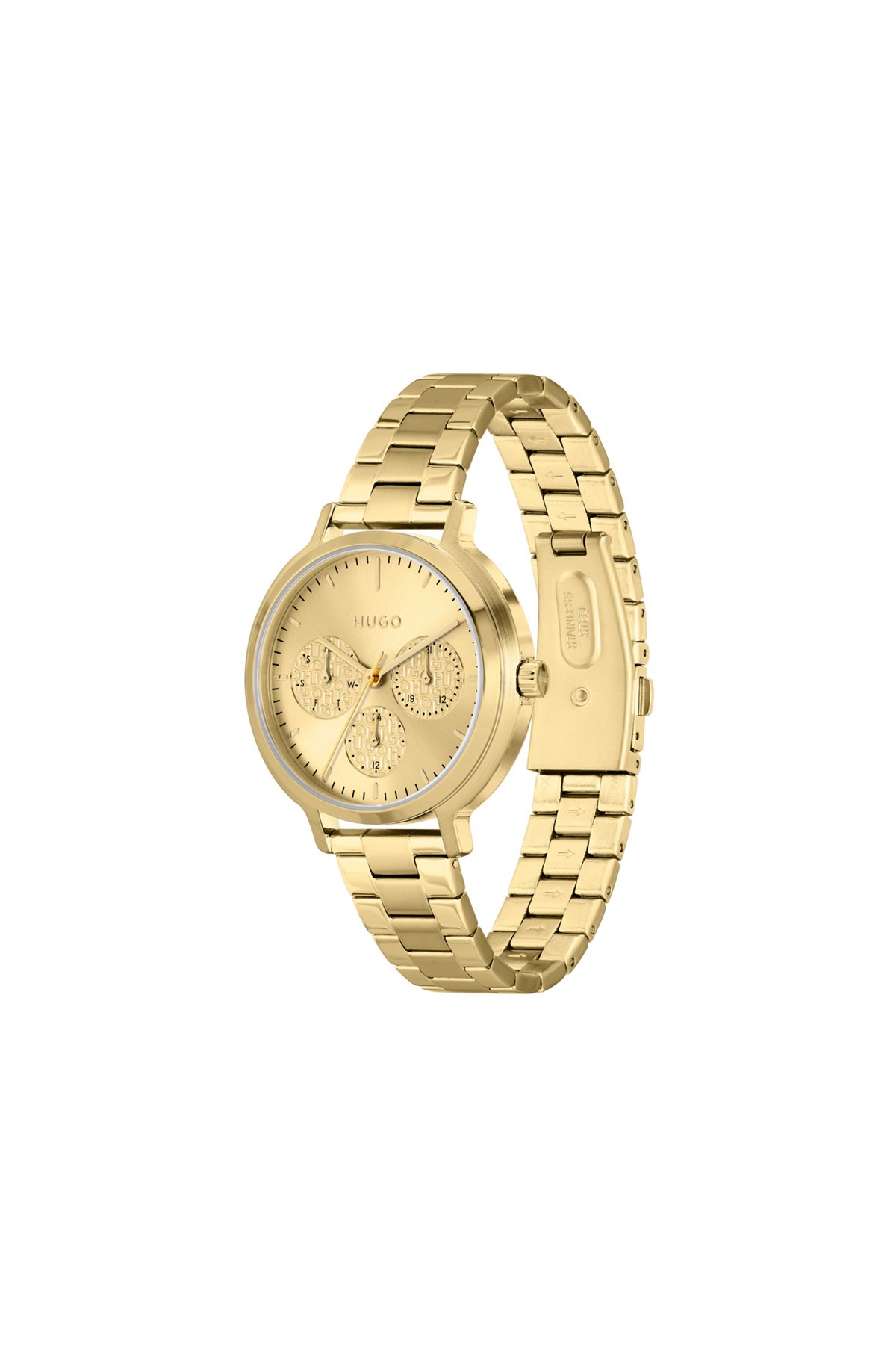Gold-effect watch with embossed-logo subeyes, Gold