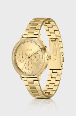 Gold-effect watch with embossed-logo subeyes, Gold