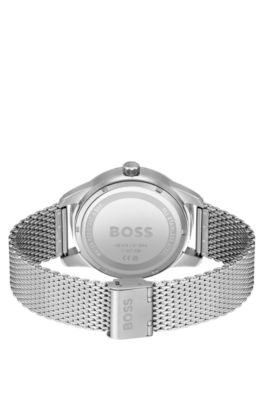 Blue-dial multi-eye watch with mesh bracelet, Silver