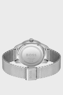 Blue-dial multi-eye watch with mesh bracelet, Silver