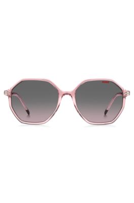 Pink-acetate sunglasses with branded metal temples, light pink