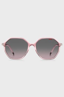 Pink-acetate sunglasses with branded metal temples, light pink