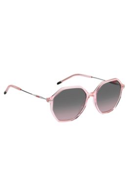 Pink-acetate sunglasses with branded metal temples, light pink